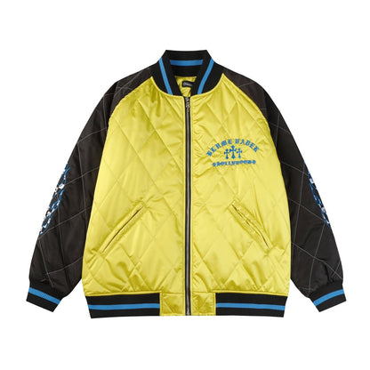 Chrome Hearts Flaming Youth Bomber Jacket - Yellow Black Graphic Street Coat D10